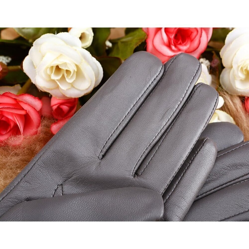 ❤️Women's  Grey Italian Leather Gloves Lambskin Winter Comfort Gloves - Picture 7 of 9